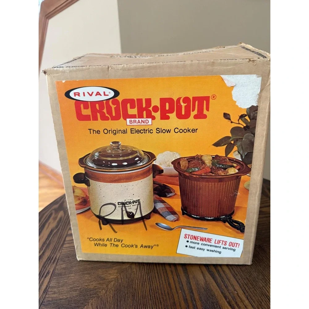 Vintage Rival Crock-Pot 3150 Stoneware Slow Cooker w/ Box, Cookbook & Manual Set